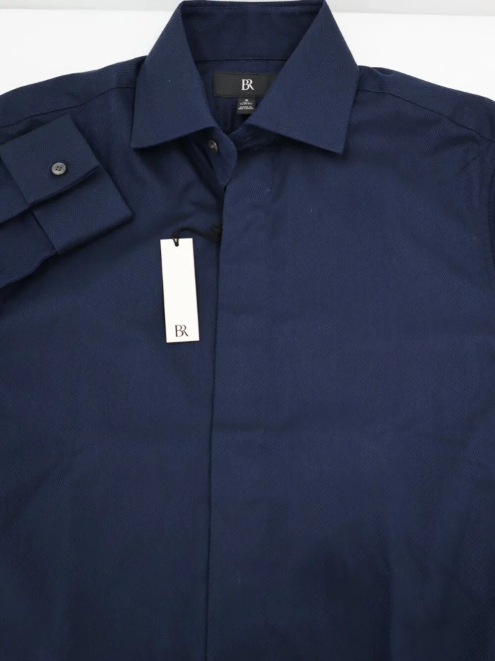 NWT Banana Republic Dress Shirt Mens Small True Slim Fit Herringbone Button Blue